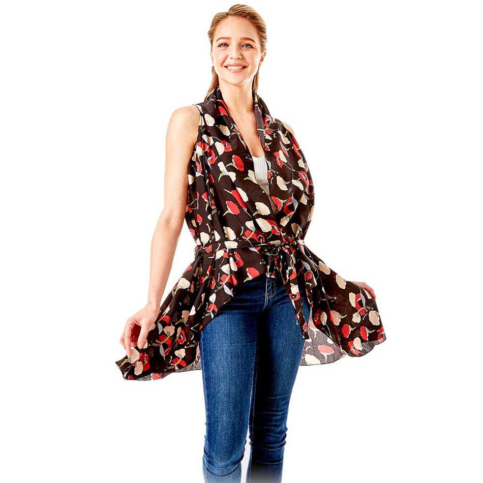 Black Abstract Floral Vest Cover up, Luxurious, trendy, super soft chic capelet, keeps you warm and toasty. You can throw it on over so many pieces elevating any casual outfit! Perfect Gift for Wife, Birthday, Holiday, Christmas, Anniversary, Fun Night Out.