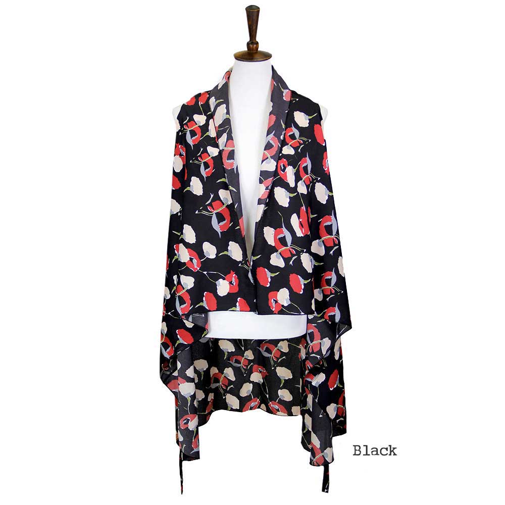 Black Abstract Floral Vest Cover up, Luxurious, trendy, super soft chic capelet, keeps you warm and toasty. You can throw it on over so many pieces elevating any casual outfit! Perfect Gift for Wife, Birthday, Holiday, Christmas, Anniversary, Fun Night Out.