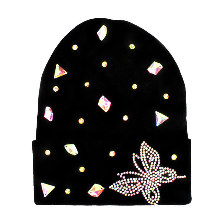 Black Acrylic Bling Butterfly Beanie Hat. Before running out the door into the cool air, you’ll want to reach for these toasty beanie to keep your hands incredibly warm. Accessorize the fun way with these beanie, it's the autumnal touch you need to finish your outfit in style. Awesome winter gift accessory!