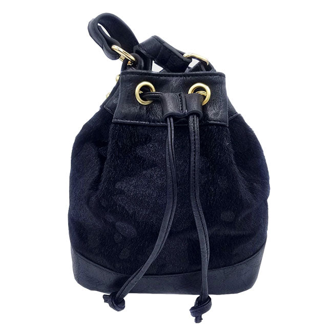 Blue Leather Drawstring Crossbody Small Bucket Bag