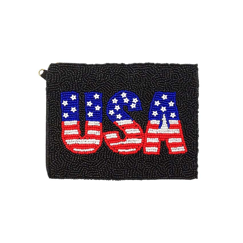 Black American USA Flag Message Seed Beaded Mini Pouch Bag looks like the ultimate fashionista when carrying this Seed Beaded Mini Pouch Bag, is great for when you need something small to carry or drop in your bag. It's a Perfect birthday gift, anniversary gift, Mother's Day gift, holiday getaway, or any other occasion.
