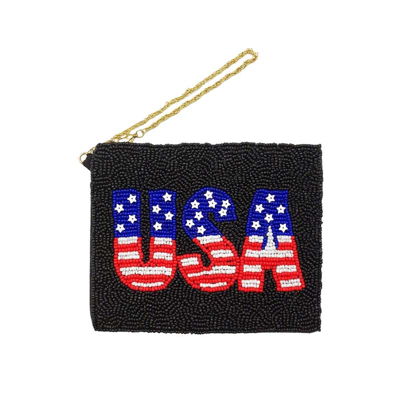 Black American USA Flag Message Seed Beaded Mini Pouch Bag looks like the ultimate fashionista when carrying this Seed Beaded Mini Pouch Bag, is great for when you need something small to carry or drop in your bag. It's a Perfect birthday gift, anniversary gift, Mother's Day gift, holiday getaway, or any other occasion.