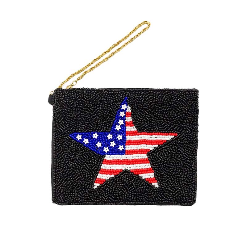 Black American USA Flag Star Seed Beaded Mini Pouch Bag, looks like the ultimate fashionista when carrying this Star Seed Beaded Mini Pouch Bag, is great for when you need something small to carry or drop in your bag. It's a Perfect birthday gift, anniversary gift, Mother's Day gift, holiday getaway, or any other occasion.