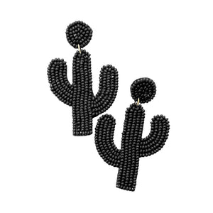 Black Beaded Cactus Drop Dangle Earrings, It's made of beads. Light weight and comfortable to wear, adopt to current popular trend element of beads, give you charming look and win more compliments, With this vibrant color earring, show off for a day at the beach, Summer pretty! These Fashion and stylish Cactus Earrings suitable for work, party, business, travel, daily using and so on.
