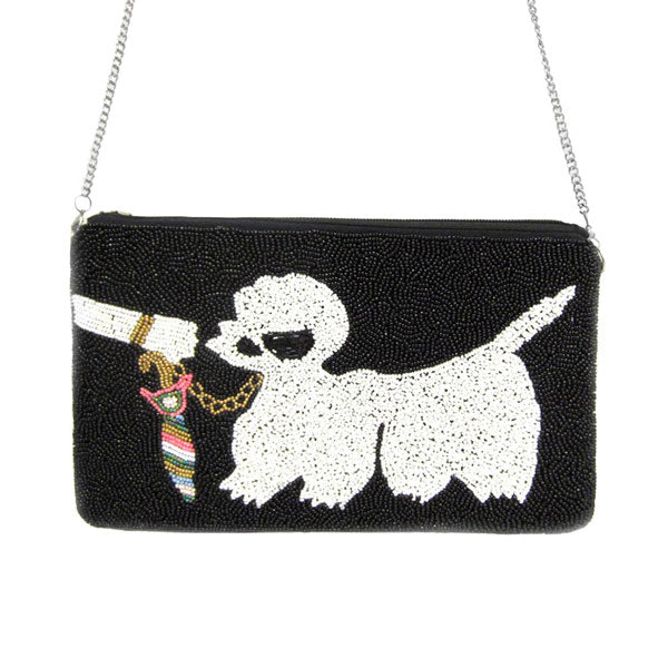 Black Beaded Dog Crossbody Bag. Be the ultimate fashionista carrying this trendy  Seed Beaded clutch bag! great for when you need something small to carry or drop in your bag. perfect for the festive season, embrace the occasion, spirit with these seed beaded bag, these pretty tiny gift Crossbody Bags are sure to bring a smile to your loved ones.