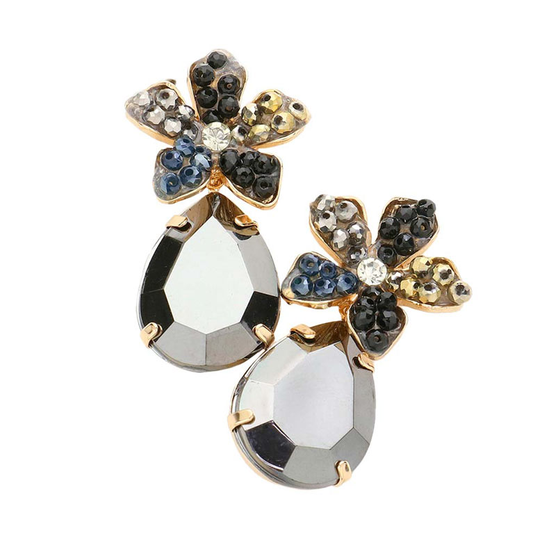 Black Beaded Flower Teardrop Stone Link Dangle Earrings, are nicely designed to show your unique & beautiful outlook with flower-themed dangle earrings. Wear these beautiful stone beaded earrings to get immediate compliments. Highlight your appearance and grasp everyone's eye at any place. Enhance your attire with this beautiful flower & leaf-themed earrings to show off your fun trendsetting style. 