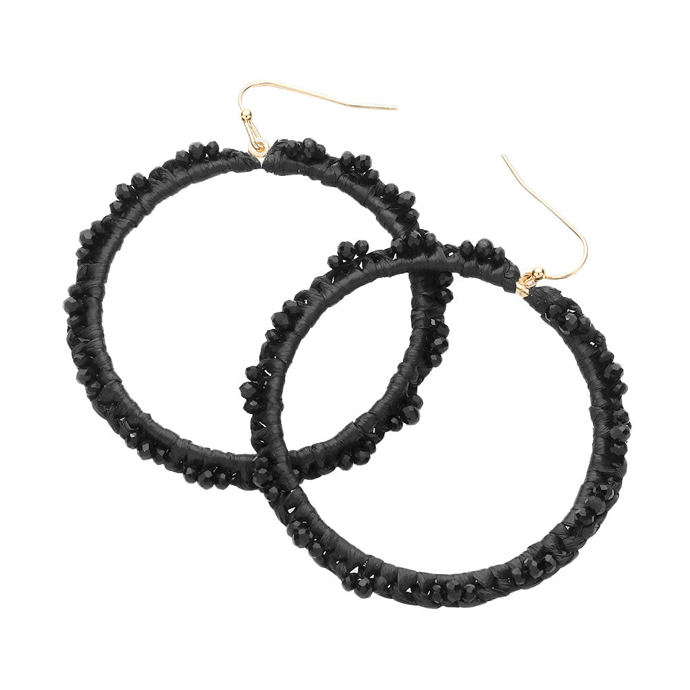 Black Beaded Pointed Raffia Wrapped Open Circle Dangle Earrings, enhance your attire with these beautiful raffia-wrapped dangle earrings to show off your fun trendsetting style. It can be worn with any daily wear such as shirts, dresses, T-shirts, etc. These raffia open-circle dangle earrings will garner compliments all day long. Whether day or night, on vacation, or on a date, whether you're wearing a dress or a coat, these earrings will make you look more glamorous and beautiful. 