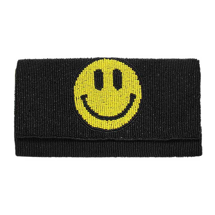 Black Beaded Smile Clutch Crossbody Bag, Look like the ultimate fashionista when carrying this small Clutch bag, great for when you need something small to carry or drop in your bag. Keep your keys handy & ready for opening doors as soon as you arrive. Perfect Birthday Gift or any other events. These smiling face Clutch bag gift idea will sure to bring a smile to your loving one face!