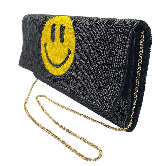 Black Beaded Smile Clutch Crossbody Bag, Look like the ultimate fashionista when carrying this small Clutch bag, great for when you need something small to carry or drop in your bag. Keep your keys handy & ready for opening doors as soon as you arrive. Perfect Birthday Gift or any other events. These smiling face Clutch bag gift idea will sure to bring a smile to your loving one face!
