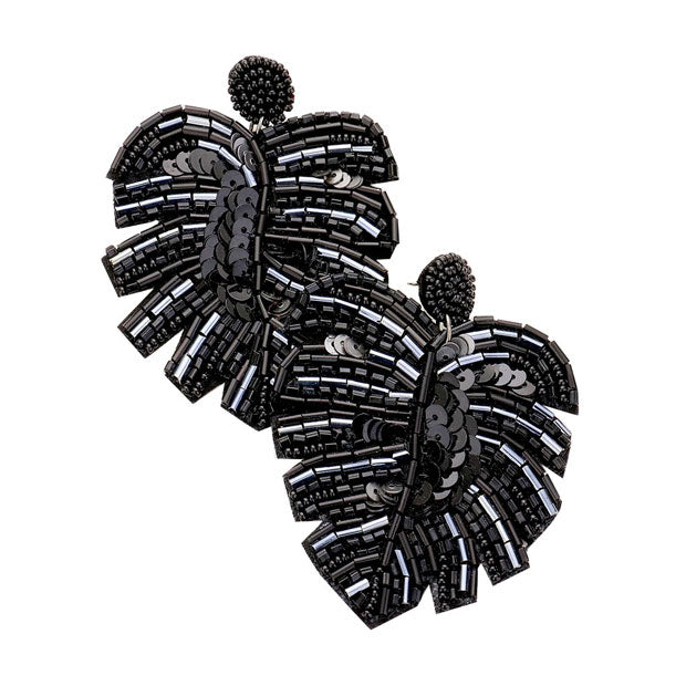 Black Beaded Tropical Leaf Dangle Earrings. Look like the ultimate fashionista with these Earrings! Add something special to your outfit this Valentine! Special It will be your new favorite accessory. Perfect Birthday Gift, Mother's Day Gift, Anniversary Gift, Graduation Gift, Prom Jewelry, Valentine's Day Gift, Thank you Gift.