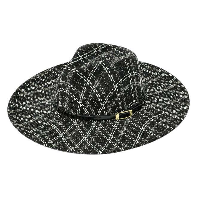 Black Belt Band Accented Check Patterned Panama Hat, extends your classy look with perfect protection from sunlight even when the Sun is high. An excellent choice for going out for traveling and spending leisure time. It keeps the sun off your face, neck, and shoulders. This hat will soon be a favorite accessory that goes with you everywhere. Stay comfortable and classy!