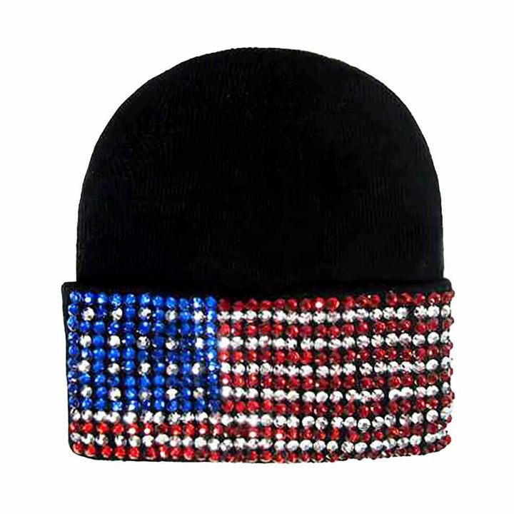 Black Bling American USA Flag Beanie Hat, This awesome trendy women’s Beanie is Warm, durable, and comfortable. This will be your go-to beanie this fall and winter seasons. The USA Flag style allows you to enhance your outfit no matter your wardrobe. Show your love for our country with this sweet patriotic USA flag-style American Flag beanie hat. Perfect for casual, trips, holidays, sports, skiing, skating, hiking, etc., or simply just for cold weather. 