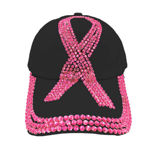 Black Bling Pink Ribbon Baseball Cap, is an excellent Baseball that will reveal your smart and trendy choice! Perfect for walks in the sun or rain, great for a bad hair day, and still looks cool. Soft textured, embroidered message and distressing contrast stitching baseball cap that will become your favorite cap. show your trendy side with this Pink Ribbon-themed baseball cap. Make You More Attractive And Beautiful Among The Crowd. 