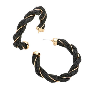 Black Braided Raffia Hoop Earrings, enhance your attire with these beautiful raffia hoop earrings to show off your fun trendsetting style. Can be worn with any daily wear such as shirts, dresses, T-shirts, etc. These raffia hoop earrings will garner compliments all day long. Whether day or night, on vacation, or on a date, whether you're wearing a dress or a coat, these earrings will make you look more glamorous and beautiful.