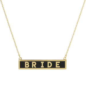 Black Bride Gold Dipped Enamel Rectangle Message Pendant Necklace, these bridal dipped necklace can light up any outfit, This piece is versatile and goes with practically anything! Make your wife feel special by giving this pendant necklace as a gift and expressing your love for your wife on this special ocaassion. This  Pendant Necklace is perfect gift for all the special women in your life, be it mother, wife, sister or daughter.