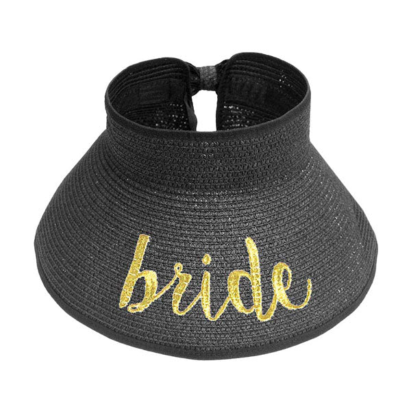 Black Bride Message Roll Up Foldable Visor Sun Hat, This visor hat with Bride Message is Open top design offers great ventilation and heat dissipation. Features a roll-up function; incredibly convenient as it is foldable for easy storage or for taking on the go while traveling. This Summer sun  hat is perfect for walking along the beach,hanging by the pool, or any other outdoor activities.