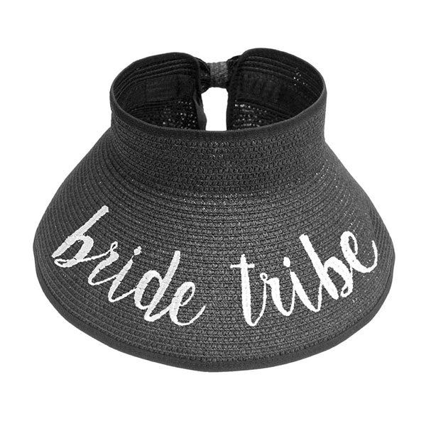 Black Bride Tribe Message Roll Up Foldable Visor Sun Hat, This visor hat with Bride Tribe Message is Open top design offers great ventilation and heat dissipation. Features a roll-up function; incredibly convenient as it is foldable for easy storage or for taking on the go while traveling. This Summer sun  hat is perfect for walking along the beach, hanging by the pool, or any other outdoor activities. 