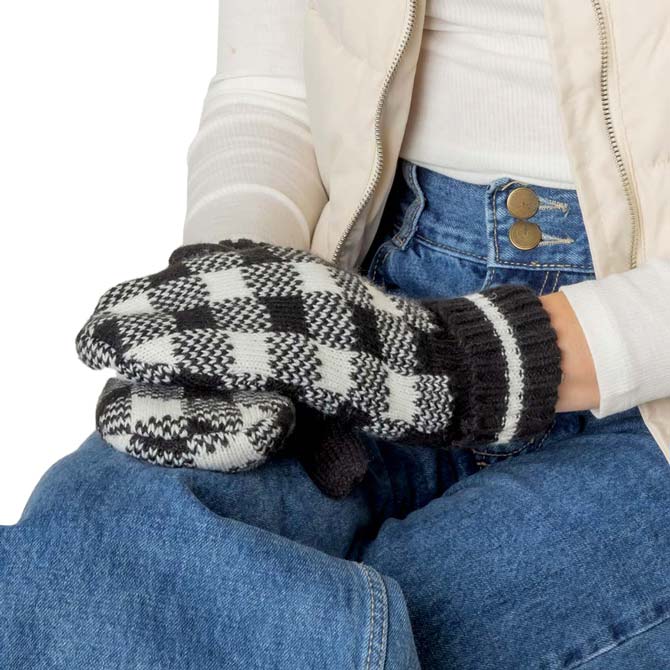 Black Buffalo Check Patterned Mitten Gloves, are warm, cozy, and beautiful mittens that will protect you from the cold weather while you're outside and amp your beauty up in perfect style. It's a comfortable, soft brushed poly stretch knit that will keep you perfectly warm and toasty. It's finished with a hint of stretch for comfort and flexibility. Wear gloves or a cover-up as a mitten to make your outfit gorgeous with luxe and comfort.