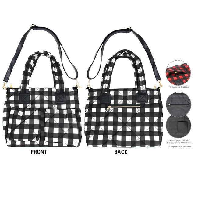 Black Buffalo Check Puffer Tote Bag, be gorgeous and make an individual statement of fashion. These tote bag will be your new favorite accessory to hold onto all your items altogether in one place. The top zipper keeps everything secure and safe. It's easy to carry, and lightweight to run errands or a night out on the town. It's a smart gift for Birthdays, holidays, Christmas, New Year, etc. for your friends, family, and the persons you love and care for. Keep yourself gorgeous and trendy!