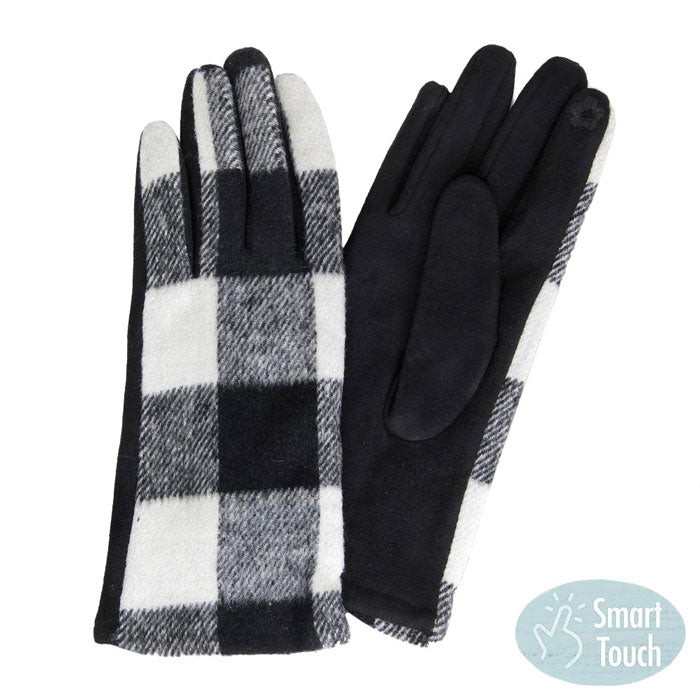 Black Buffalo Plaid Check Patterned Faux Suede Touch Smart Gloves, are attractive and eye-catching that give you comfort and a fashionable look at a time. Made of plush and finished with a hint of stretch for comfort and flexibility,  fashionable and cute looking in the winter season. These Tech-friendly warm gloves will allow you to use your electronic device and it can go with touchscreens, while keeping your fingers covered, swipe away! 