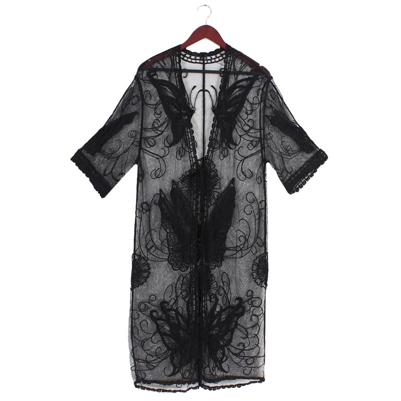 Black Butterfly Lace Long Cover Up Kimono Poncho, an attractive lightweight Poncho that is made of soft and breathable material, amps up your beauty with a perfect attraction everywhere. Its eye-catchy butterfly design makes you stand out every time. Look perfectly breezy and laid-back as you head to the beach.