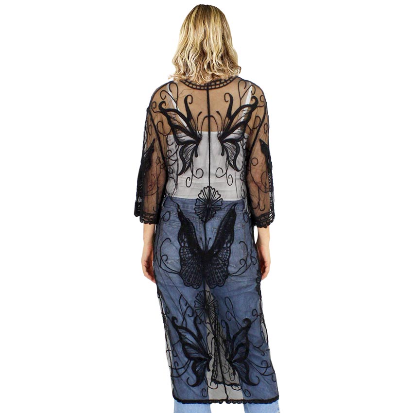 Black Butterfly Lace Long Cover Up Kimono Poncho, an attractive lightweight Poncho that is made of soft and breathable material, amps up your beauty with a perfect attraction everywhere. Its eye-catchy butterfly design makes you stand out every time. Look perfectly breezy and laid-back as you head to the beach.