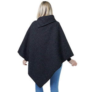 Black Button Deco Collar Poncho, ensures your upper body stays perfectly toasty when the temperatures drop or on the cold days. A beautiful, fashionable and eye-catcher, will quickly become one of your favorite accessories. Keeps you perfectly warm and goes with all your winter outfits. Timelessly beautiful, gently nestles around the neck and feels exceptionally comfortable to wear. A perfect gift for the persons you care. Happy winter!