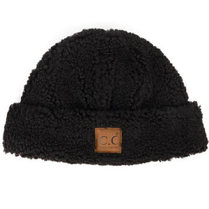 Black C C Sherpa Cuff Beanie Hat with C C Suede Logo, wear this beautiful Beanie Hat while going outdoors and keep yourself warm and stylish with a unique look. The color variation makes the Hat suitable for everyone's choice with different outfits. It feels cozy and a perfect match for any type of outfit. It's a beautiful winter gift accessory for birthdays, Christmas, stocking stuffers, secret Santa, holidays, etc.