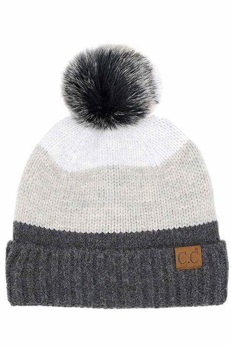 Black C.C Multi Color Block Stripes Pom Beanie, wear it before running out the door into the cool air to keep yourself warm and toasty and look absolutely beautiful. You’ll want to reach for this toasty beanie to keep you incredibly warm everywhere and every occasion. Accessorize the fun way with this pom hat. It's the autumnal touch you need to finish your outfit in style.