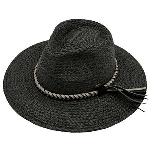 Black C.C Paper Straw Braided Panama Hat, Keep your styles on even when you are relaxing at the pool or playing at the beach. Large, comfortable, and perfect for keeping the sun off of your face, neck, and shoulders. Perfect summer, beach accessory. Ideal for travelers who are on vacation or just spending some time in the great outdoors. 