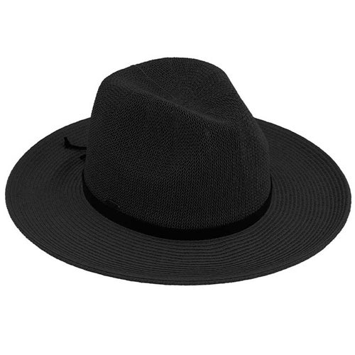 C.C Suede Lace Trim Band Panama Hat - Black