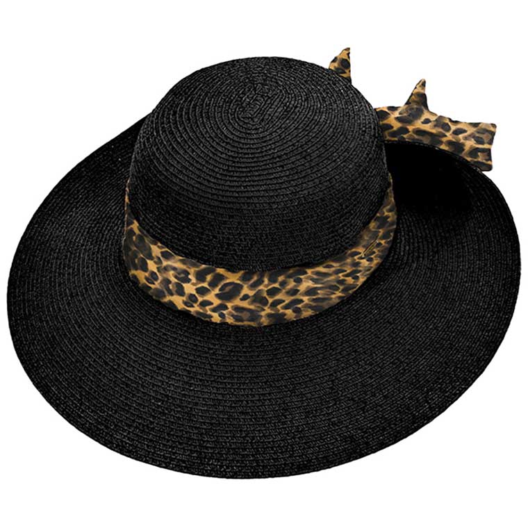 Black C.C Wide Brim Leopard Print Rolled Up Sunhat, Keep your styles on even when you are relaxing at the pool or playing at the beach. Large, comfortable, and perfect for keeping the sun off of your face, neck, and shoulders. Perfect summer, beach accessory. Ideal for travelers who are on vacation or just spending some time in the great outdoors.