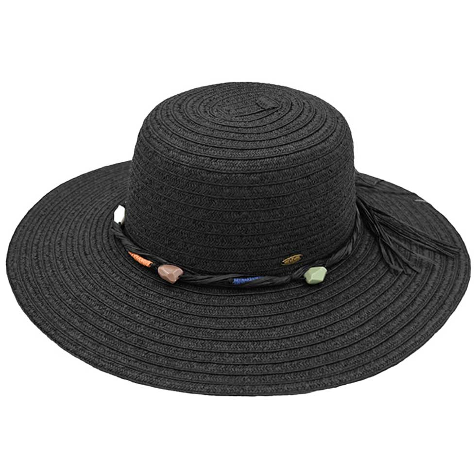 Black C.C Wide Brim Stone Trim Band Sunhat, Keep your styles on even when you are relaxing at the pool or playing at the beach. Large, comfortable, and perfect for keeping the sun off of your face, neck, and shoulders. Perfect summer, beach accessory. Ideal for travelers who are on vacation or just spending some time in the great outdoors.