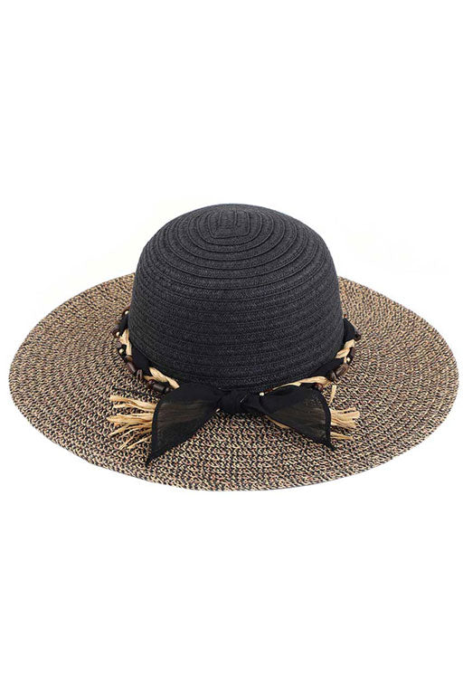 Black C.C Wooden Beads Braids trim  Two Tone Hat, adds a great accent to your wardrobe, Unique, timeless and classic Hat looks cool and fashionable. Perfect for that bad hair day, or simply casual everyday wear; Perfect for bad hair days or simply casual everyday wear; Great gift for that fashionable on-trend friend. Perfect Gift Birthday, Holiday, Christmas . 