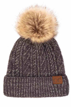 Black C.C Woven Cable Stitch Cuff Beanie With Soft Color Fur Pom, wear this beautiful Beanie Hat while going outdoor and keep yourself warm and stylish. The color variation makes the Hat suitable for everyone's choice. It feels cozy and a perfect match with any type of outfit. It's a perfect winter gift accessory for birthdays, Christmas, stocking stuffers, secret Santa, holidays, anniversaries.