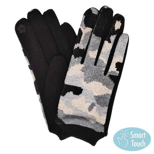 Black Camouflage Patterned Detailed Warm Winter Smart Touch Tech Gloves, gives your look so much eye-catching texture w cool design, a cozy feel, fashionable, attractive, cute looking in winter season, these warm accessories allow you to use your phones. Perfect Birthday Gift, Anniversary Gift, Just Because Gift