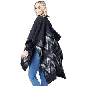 Black Chevron Pattern Cape, on trend & fabulous, a luxe addition to any weather ensemble. The perfect accessory, luxurious, trendy, super soft chic capelet, keeps you very comfortable. You can throw it on over so many pieces elevating any casual outfit! Perfect Gift for Wife, Mom, Birthday, Holiday, Anniversary, Fun Night Out.