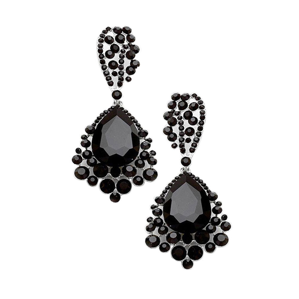 Black Chunky Crystal Rhinestone Teardrop Bubble Evening Earrings, coordinate these earrings with any special outfit to draw the attention of the crowd on special occasions. Wear these evening earrings to show your unique yet attractive & beautiful choice on special days. These rhinestone earrings will dangle on your earlobes to show the perfect class and make others smile with joy.