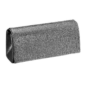 Black Clear Shimmery Evening Clutch Bag, This evening purse bag is uniquely detailed, featuring a bright, sparkly finish giving this bag that sophisticated look that works for both classic and formal attire, will add a romantic & glamorous touch to your special day. This is the perfect evening purse for any fancy or formal occasion when you want to accessorize your dress, gown or evening attire during a wedding, bridesmaid bag, formal or on date night.