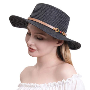 Black Color Block Pointed Faux Leather Band Straw Sun Hat, this straw sun hat is lightweight, breathable, and skin-friendly for all-day wear and has an interior band for comfort. Perfect for lounging at the beach, clubbing, race day events, or simply casual everyday wear. A great gift for your fashionable on-trend friends.