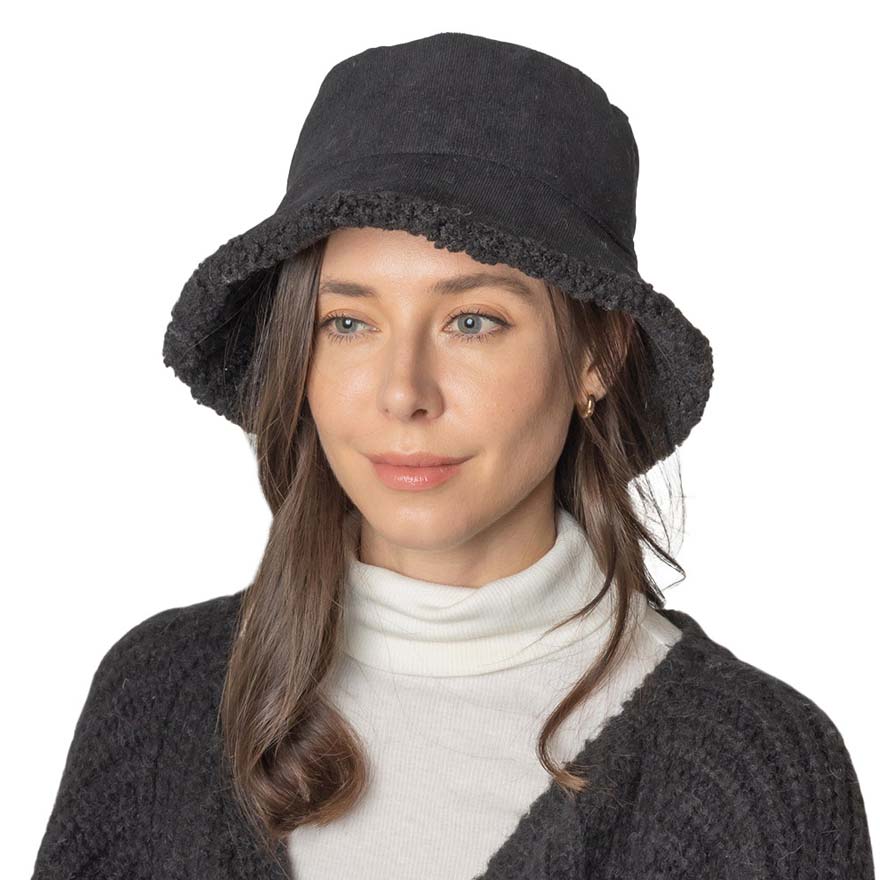 Black Corduroy Sherpa Bucket Hat, is nicely designed and a great addition to your attire that will amp up your outlook to a greater extent. Before running out the door into the cool air, you’ll want to reach for this toasty beanie to keep you incredibly warm. Accessorize the fun way with this solid knit bucket hat. It's the autumnal touch you need to finish your outfit in style. Awesome winter gift accessory!