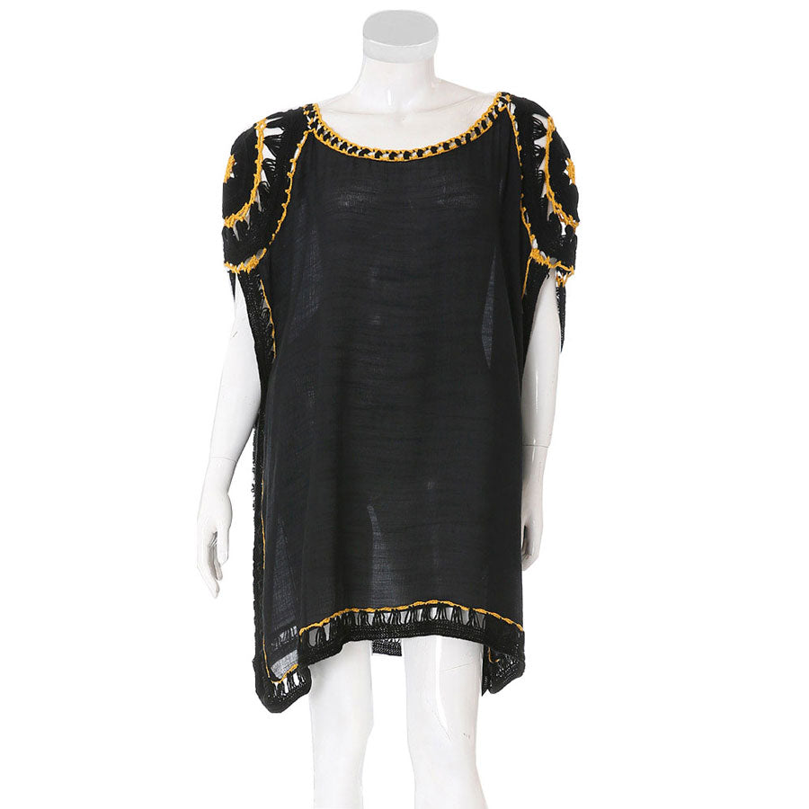 Black Crochet Detailed Cover Up, The lightweight poncho top is made of soft and breathable Polyester material. short sleeve swimsuit cover up with open front design, simple basic style, easy to put on and down. Perfect Gift for Wife, Mom, Birthday, Holiday, Anniversary, Fun Night Out.