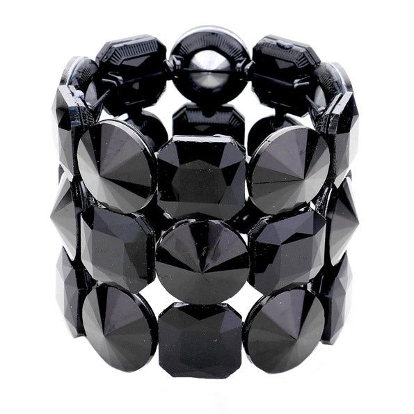 Black Crystal Bracelet Glass Stone Stretch Bracelet exquisite, sparkling, dare to dazzle with this bejeweled bracelet, just the right fit for outfit from T-shirt to a cocktail Dress. Ideal piece for any special occasion, wedding, prom, night out. Perfect Birthday Gift, Valentine's day Gift, Mother's Day Gift, Love you Gift