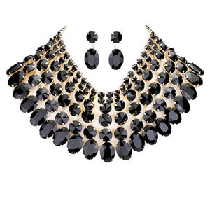 Black Crystal Glass Bib Statement Necklace, designed to accent the neckline, oversized crystals dangle earrings, which are a perfect way to add sparkle to everything, showing off your elegance. Wear together or separate according to your event, versatile enough for wearing straight through the week, perfectly lightweight for all-day wear, coordinate with any ensemble from business casual to everyday wear, the perfect addition to every outfit. Adds a touch of beautiful inspired beauty to your look.