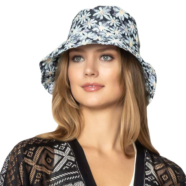 Black Daisy Flower Print Lace Bucket Hat, Before running out the door under the sun, you’ll want to reach for this daisy flower print Lace bucket hat for comfort & beauty. Perfect for that bad hair day, or simply casual everyday wear. It's the perfect outfit in style while on a beach, on a tour, outing, or party.