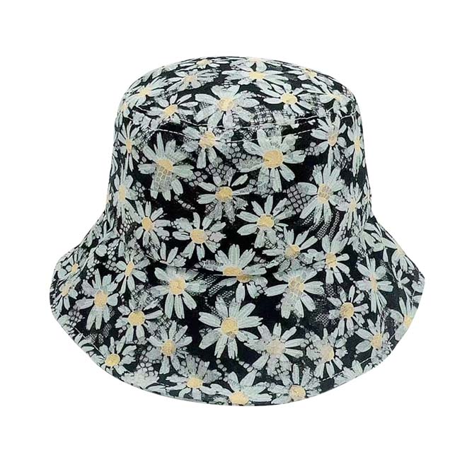 Black Daisy Flower Print Lace Bucket Hat, Before running out the door under the sun, you’ll want to reach for this daisy flower print Lace bucket hat for comfort & beauty. Perfect for that bad hair day, or simply casual everyday wear. It's the perfect outfit in style while on a beach, on a tour, outing, or party.