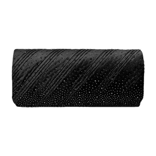 Diagonal Line Detailed Bling Evening Clutch Crossbody Bag - Black