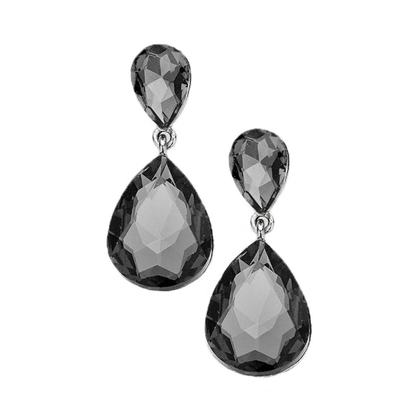 Black Crystal Double Teardrop Evening Earrings; get into the groove with our gorgeous handcrafted earrings, add a pop of color to your ensemble, just the right amount of shimmer & shine, touch of class, beauty and style to any special events. Perfect Birthday Gift, Anniversary Gift, Mother's Day Gift, Graduation Gift.