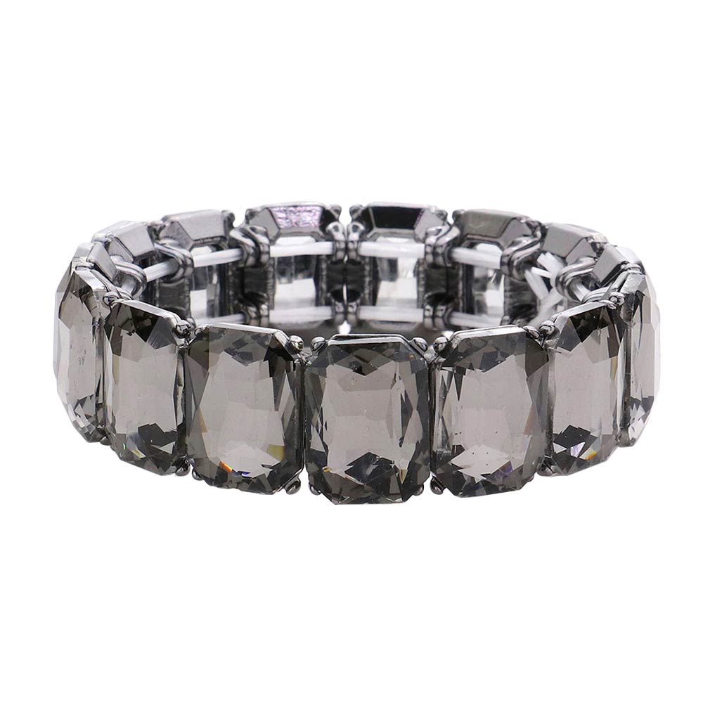 Black Diamond Emerald Cut Stone Stretch Evening Bracelet, These gorgeous Emerald Cut Stone pieces will show your class on any special occasion. Eye-catching sparkle, the sophisticated look you have been craving for! These bracelets are perfect for any event whether formal or casual or for going to a party or special occasion.