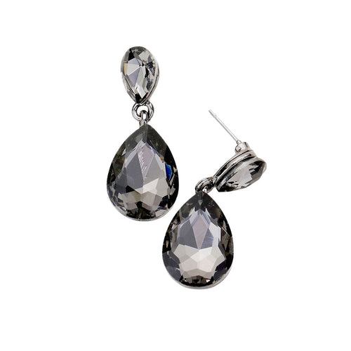 Women's Glass Crystal Teardrop Dangle Earrings - BlackDiamond